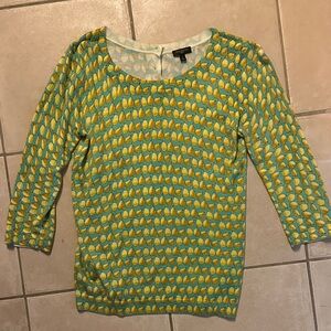 Talbots Green and Yellow Patterned Long Sleeve Top